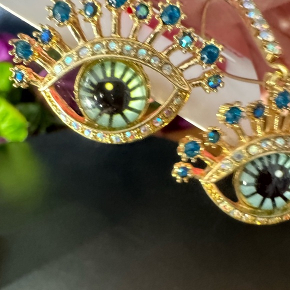 NWT Betsey Johnson Evil Eye Drop Earrings With Pave Crystals - Picture 7 of 7
